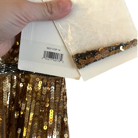 Mac Duggal Floral Sequins Flounce Sleeve V Neck Gown Copper 5637 NWT - Picture 9 of 9